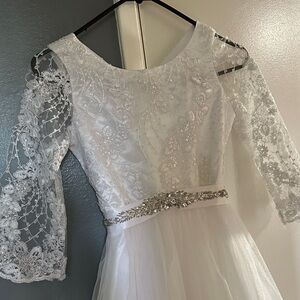 Elegant White Lace Dress with Silver Accents